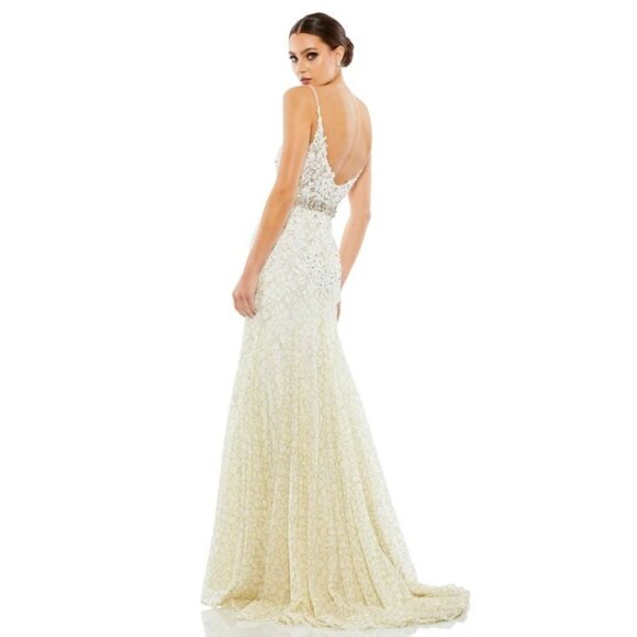 Mac Duggal 79341 Trumpet Gown Maxi Ivory Formal Plunge Neck Size 2 NEW $798 - Picture 3 of 12